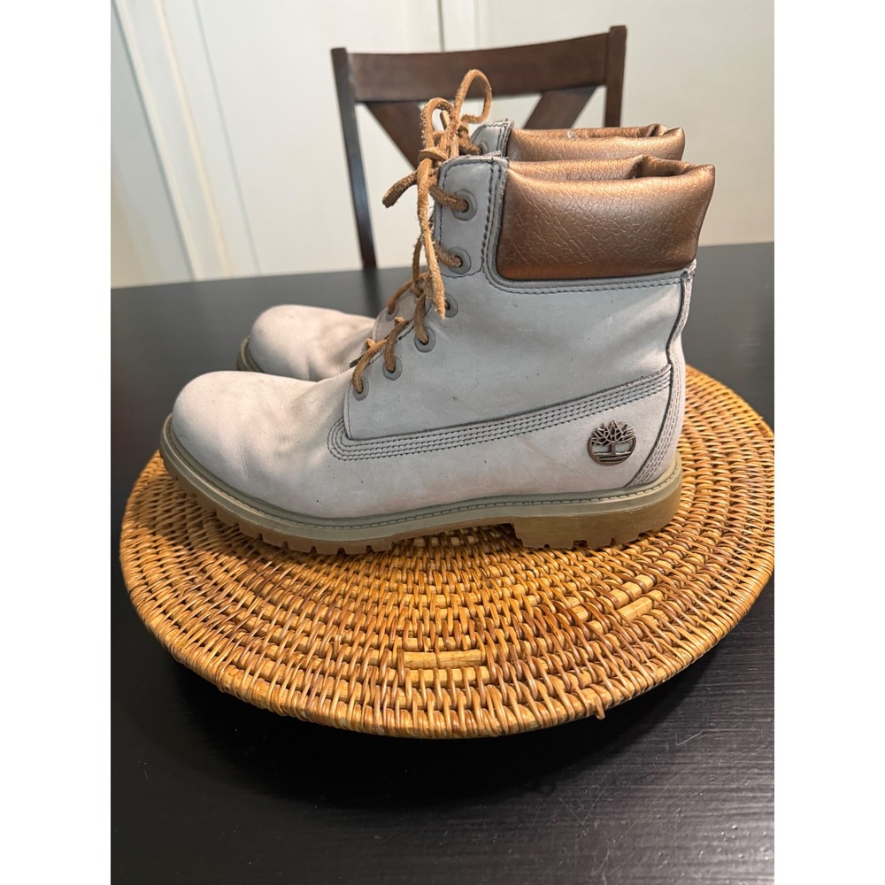 Timberland Premium 6 Inch Waterproof Boots Grey Copper Rose Gold Womens 10 A1JG4